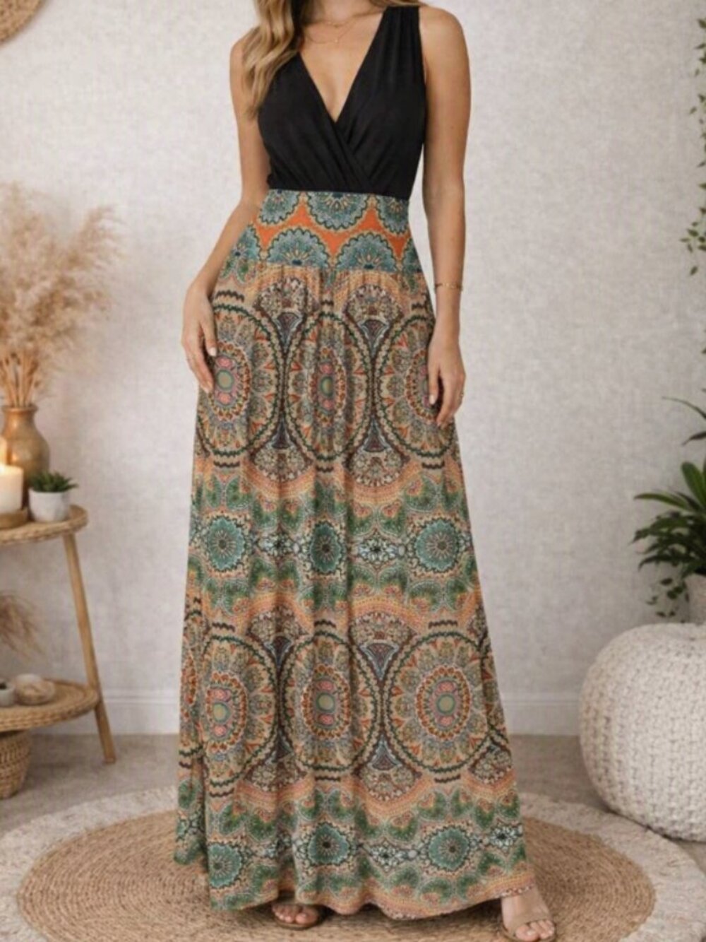 London Style Boho Maxi Dress Size 8 Festival Resort Mandala Patchwork Style